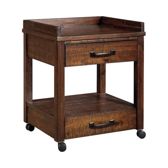 2 Drawers and 1 Open Compartment Wooden Printer Stand with Casters Brown