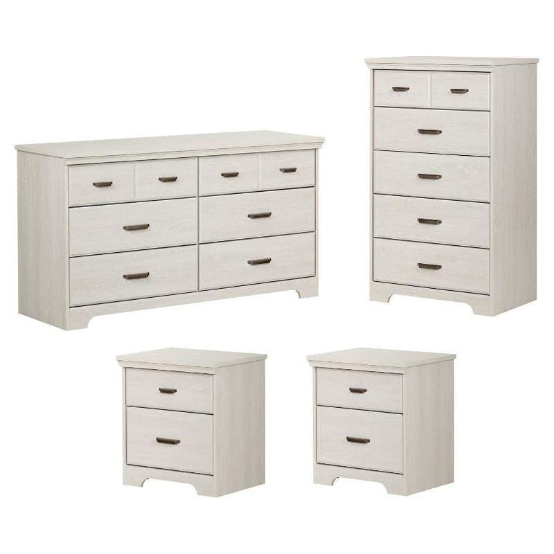 2 Dresser and 2 Nightstand Bedroom Set with Antique Handles in Winter