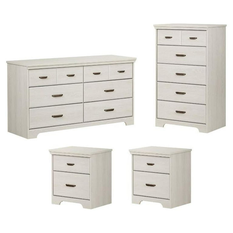 2 Dresser and 2 Nightstand Bedroom Set with Antique Handles in Winter Oak