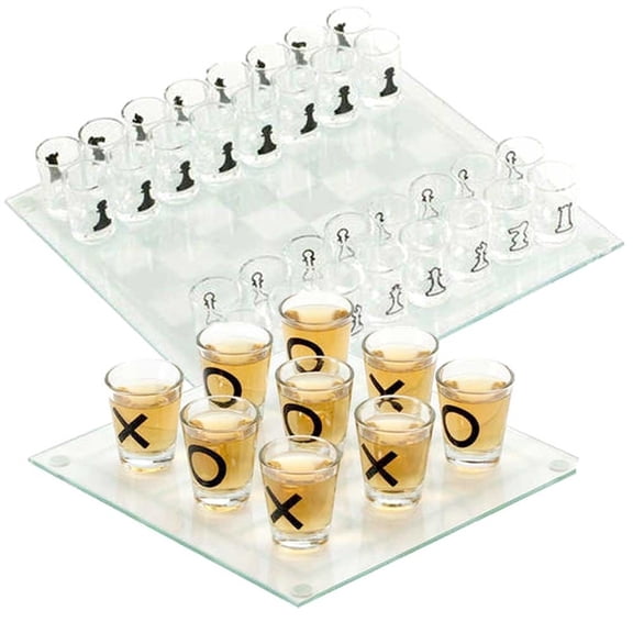 2 Drinking Board Games. Chess and Tic Tac Toe