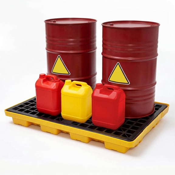 2 Drum Spill Containment Pallet, 2000 lb Capacity, 48 x 24 x 4 Inch Polyethylene Spill Tray, Stackable Modular Secondary Containment Platform with Forklift Pockets for Oil, Chemical, Drum Storage