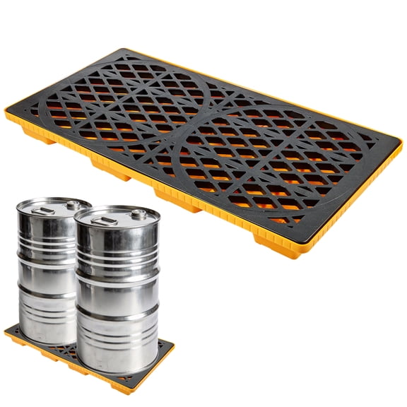 2 Drum Spill Containment Platform, 48 x 24 x 24 Inch, 2000 lbs Capacity, 20 Gallon Sump, Heavy Duty Plastic Pallet for 55 Gallon Drums, Garage and Industrial Storage