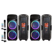 2 Dual 15 Portable Rechargeable 4000W Max Powered Active PA DJ Party Speaker with Built-In Bluetooth & LED Light
