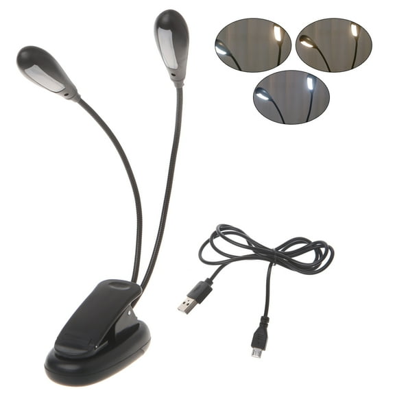 2 Dual Arm Flexible Dimmable 14 LED USB Table Lamp Clip-on Bed Reading Table Lig