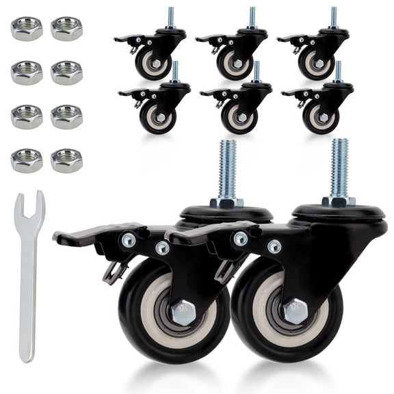 2 In Dual Locking Casters Set of 8 Heavy Duty 330 Lbs, 5/16"-18 x 1 (Stem Diameter 5/16", Length 1") 360 Degree Swivel Stem Casters, Wheels for Furniture Wire Shelving Carts