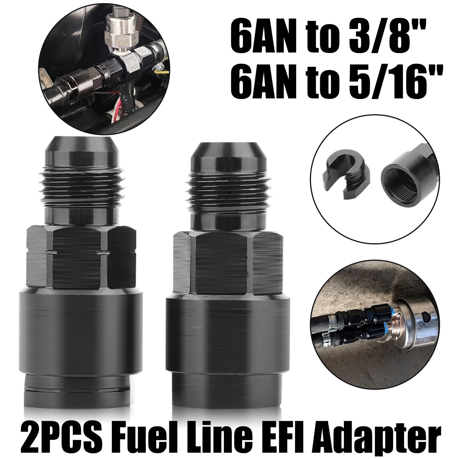 2 EFI Fuel Line Rail Adapter Fittings Feed/Return AN6 to 3/8" 5/16" LS1 LQ4 LQ9