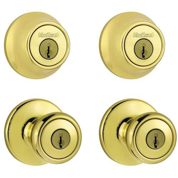 Kwikset 242T US3 CP 2 Entry 2 Single Cylinder Deadlock, 4 Pack, Keyed Alike Set, Polished Brass, Plastic, 1" x 1" x 1"