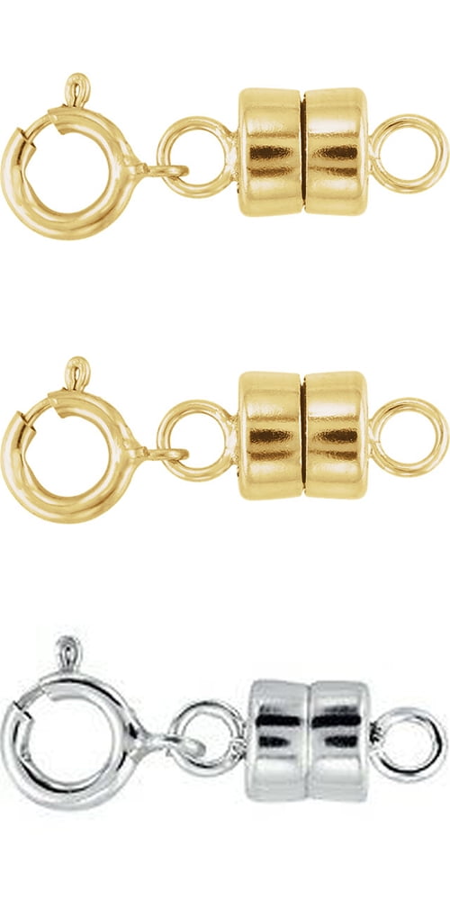2 Each NEW SOLID 14k Yellow Gold and .925 Sterling Silver Barrel Magnetic Converter Necklace Clasp