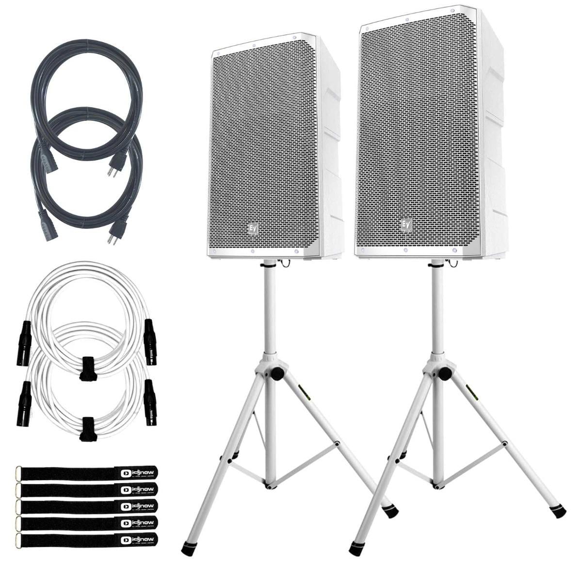 (2) Electro-Voice ELX200-15P-W 15" White Powered Speakers with White Speaker Stands Package