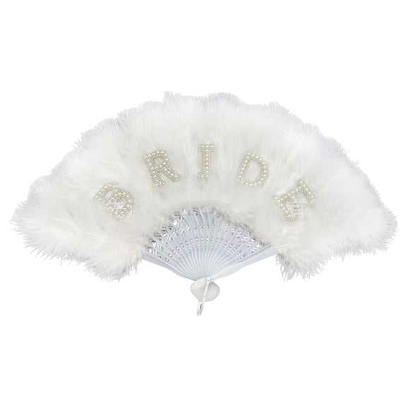 2. Elegant Natural Feathe Wedding Fan with Duals Function as Bridal Portrait Prop & Decorative Cooling Tool