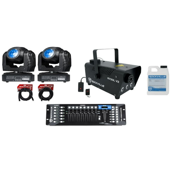 (2) Eliminator Stealth Beam RGBW LED Moving Head Lights+DMX Control+Cables ADJ
