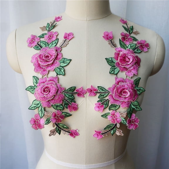 2 Embroidery 3D Rose flower Applique Sewing Lace Fabric Collar Patch Wedding Gown Bridal Dress DIY