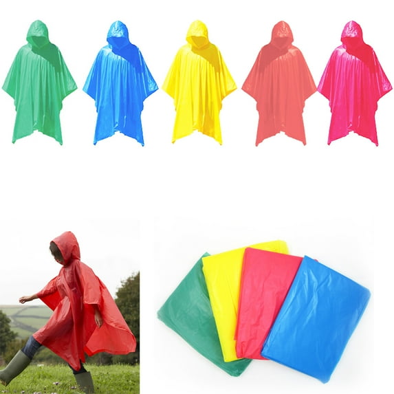 2 Emergency Rain Poncho Reusable Rain Hooded Rain Coat Outdoor One Size Fits All