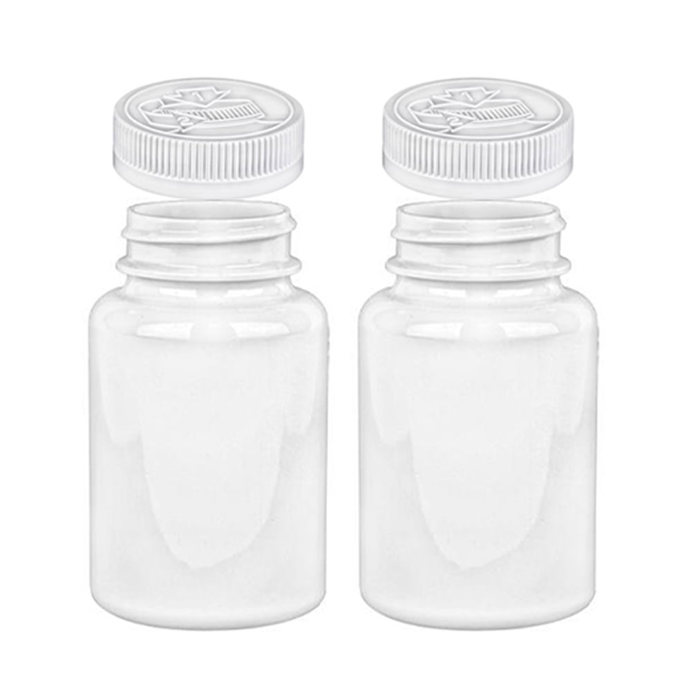 2 Empty Pill Bottles Small Plastic Container White Screw Cap Jars