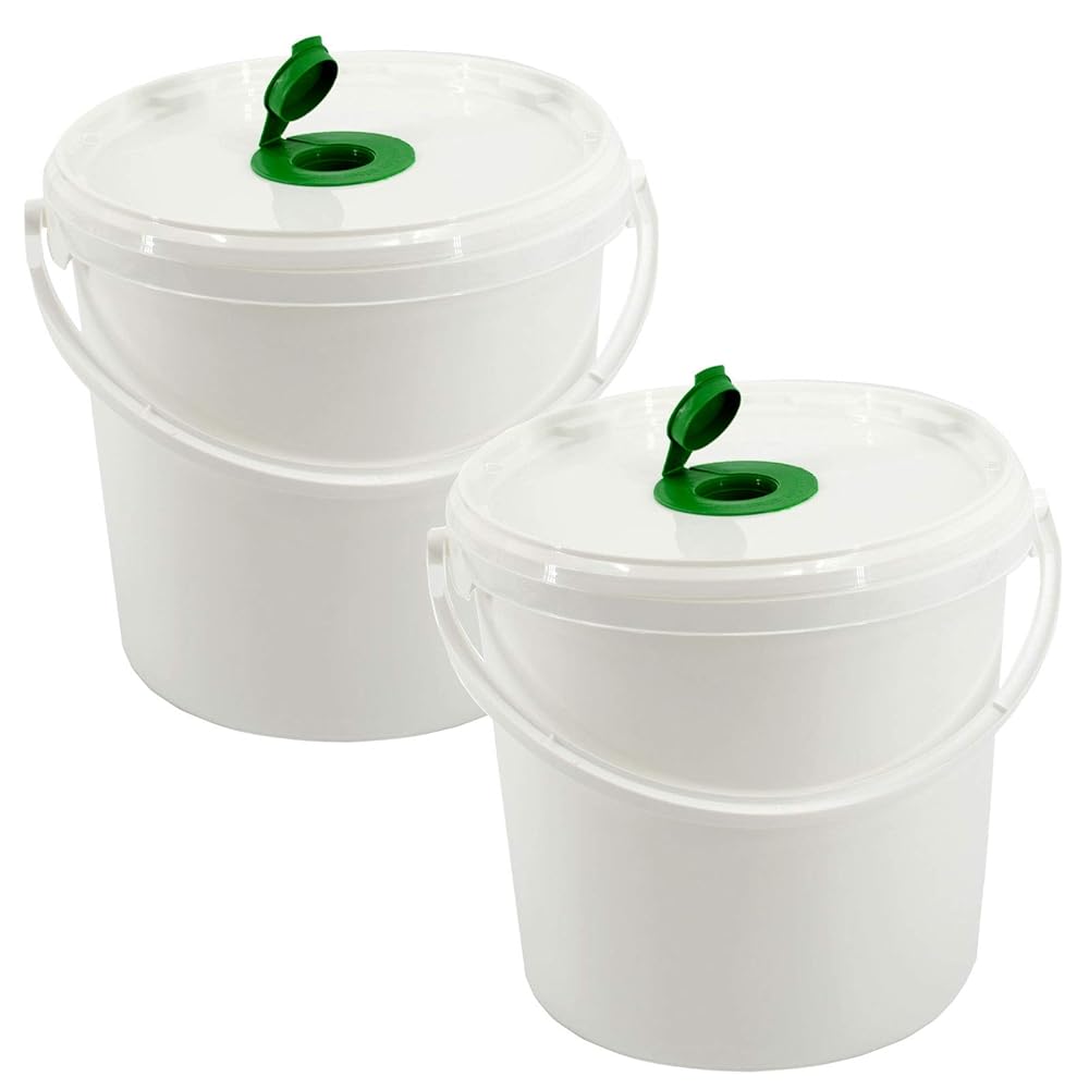 2 Empty Plastic Buckets Wet Wipe Roll Dispenser With Up (White