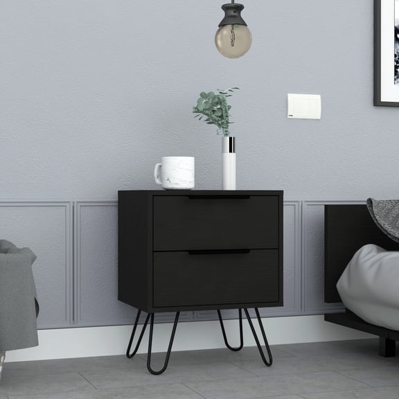2 End Table - Black. 22.4 Inches Tall With Two Functional Drawers. Smooth Drawer Movement. Construction. Easy To Up Nightstand Side Storage. 21.88 Inches For Practicality