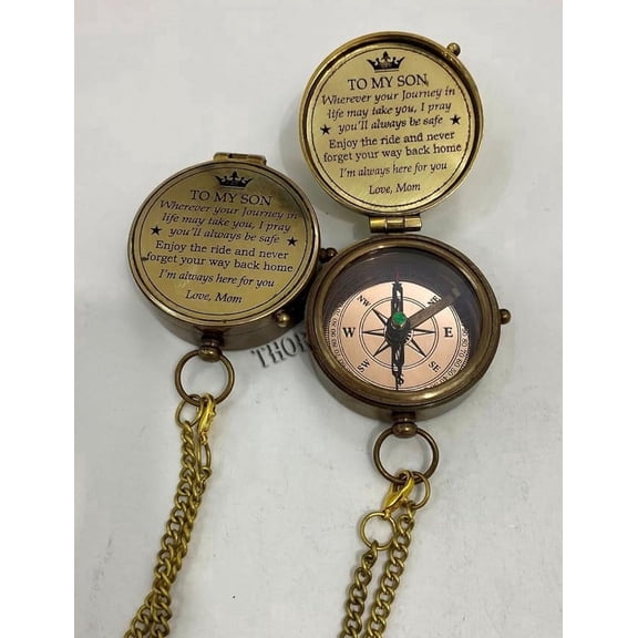 2" Engraved Compass to My Son Brass Compass Engraved Love Mom Compass Gifts for Men Antique for Men Romantic Gifts for Him/Her Keepsake Gifts for Son Compass Boating Compass Direction Pocket Compass