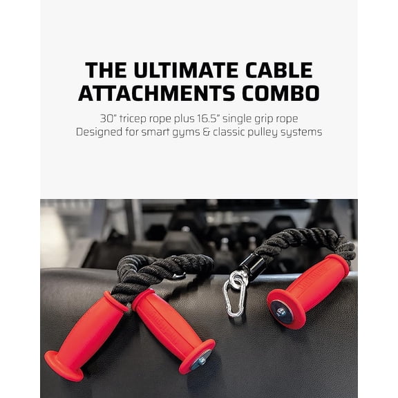 2 Ergonomic Tricep Ropes Combo - 30" & 16.5" Non-Slip Cable Attachments for Home Gym