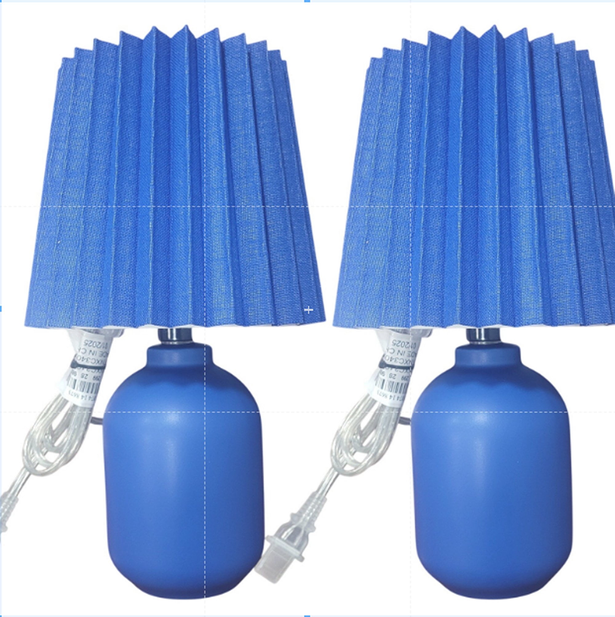 2 Essentials Mini Table Lamp Pair – Blue – Pleated Shade – 12" - Sold by the Pair