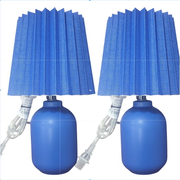 2 Essentials Mini Table Lamp Pair  Blue  Pleated Shade  12" - Sold by the Pair