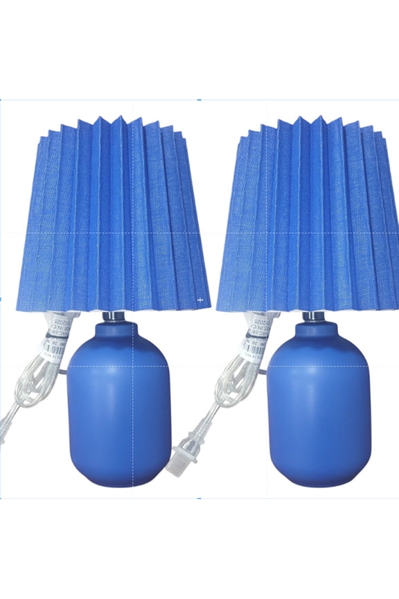2 Essentials Mini Table Lamp Pair  Blue  Pleated Shade  12" - Sold by the Pair