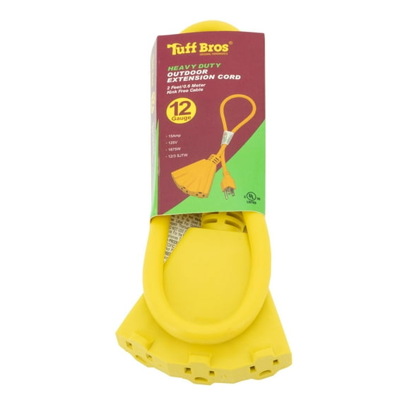 2' Extension Cord 3 Outlet Power Tap UL Listed, 15Amp