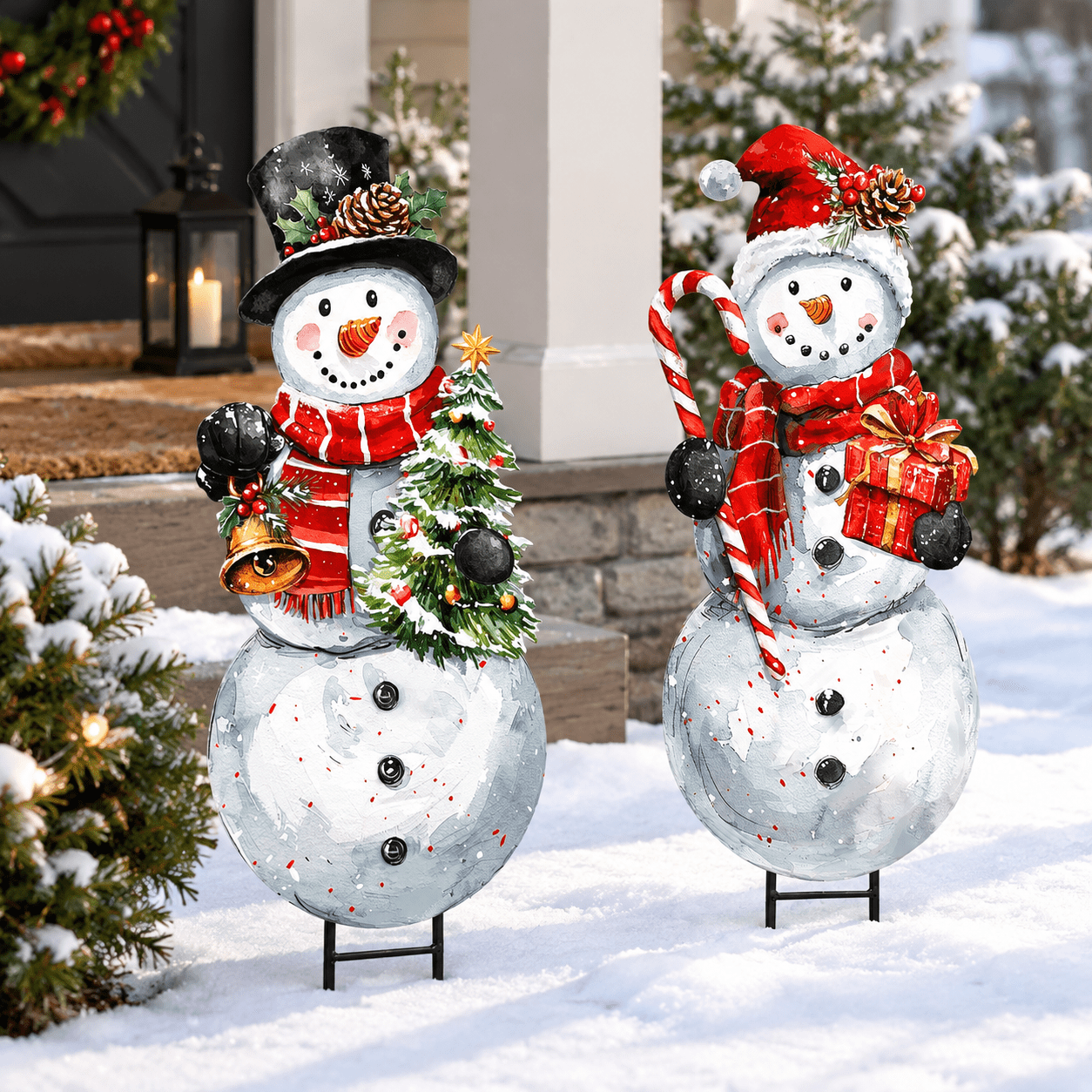 Rustic Garden Features 2 Extra Large Rustic Metal Snowman Yard Stakes Outdoor Christmas ...