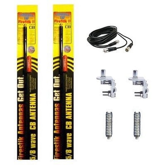 2 FIRESTIK 2 FS2 BLACK, FS2B 2FT CB ANTENNAS, 18FT DUAL COAX, MOUNTS & SPRINGS