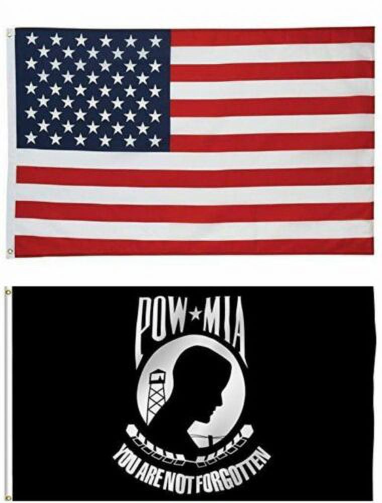 2 FLAGS POW MIA PRISONER OF WAR MISSING IN ACTION 3 X 5 AND AMERICAN FLAG USA
