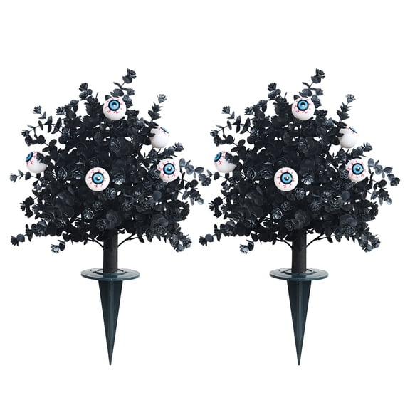2 FT Artificial Black Eucalyptus Topiary Stake Set of 2, Faux Tree with Eyeball Accents for Outdoor Yard Garden Porch Home Decor