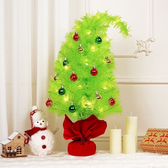 HKKDKTA 2 ft Christmas Trees,Lime Green Tabletop Christmas Tree with Christmas Balls Decoration for Centerpiece Tabletop Home Indoor Xmas Decor