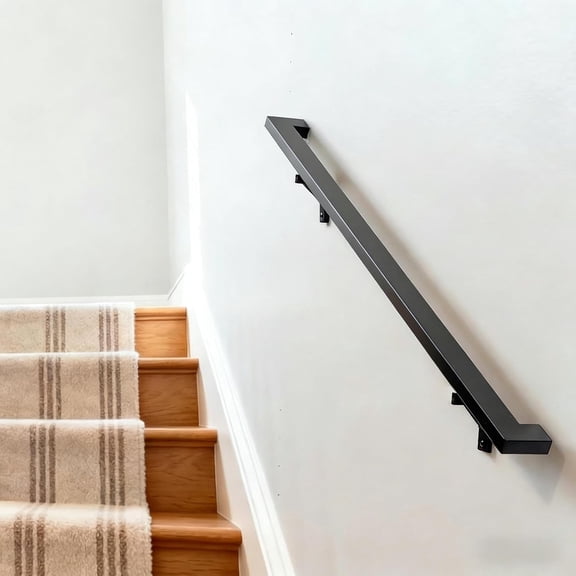 2 FTHandrails Kit for Indoor Stairs & Outdoor Stairs，Modern Aluminum Handrail Set,2" X1" Grab bar with ADA 90° wall Return end，Adjustable 304 Stainless Steel Brackets ADA (Matte Black, 2 FT)