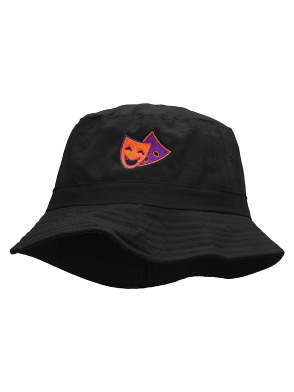 2 Face Embroidered Bucket Hat - Black OSFM