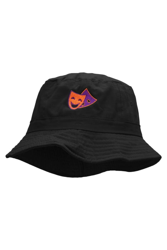 2 Face Embroidered Bucket Hat - Black OSFM