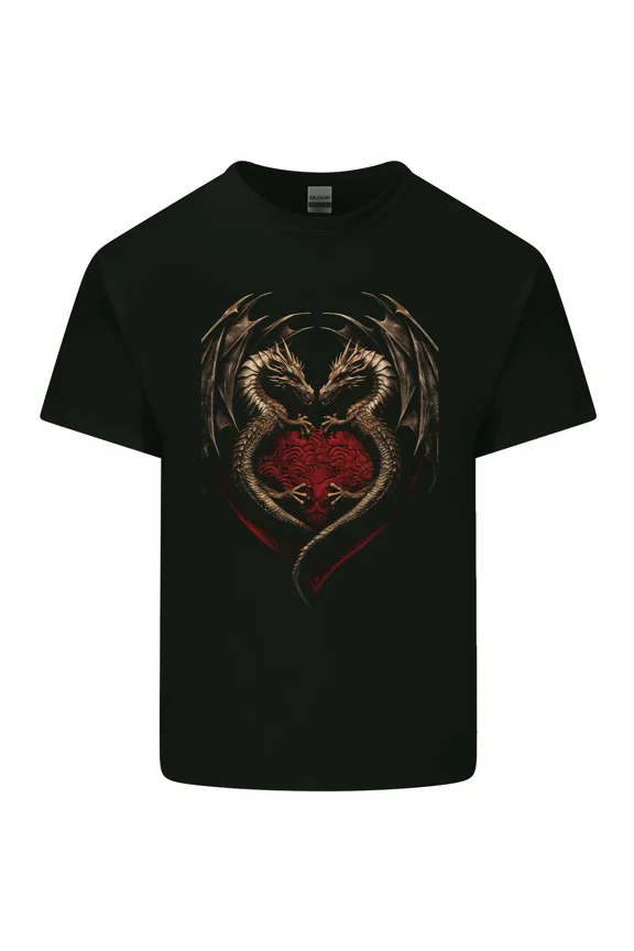 2 Fantasy Dragons in a Heart Shape Gothic Goth with a Mythical and H26204 Unisex T-Shirt, Up to 5XL Available