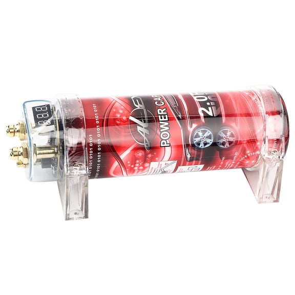 2 Farad Car Audio Power Capacitor Aluminum Amplifier Voltage Regulator with Red LED Digital Display 10-16V DC High Ripple Power Stabilizer / 10-16V DC Car Capacitor for Audio System Enhancement