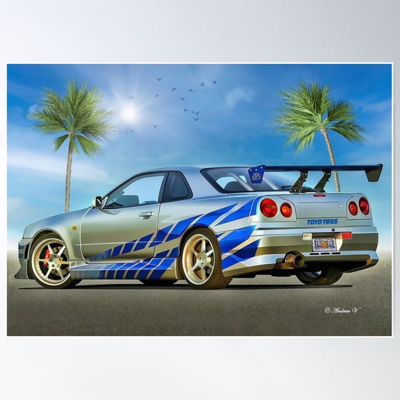 2 Fast 2 Furious Brian'S Nissan R34 Wall Art Home Decor Office Wall Art