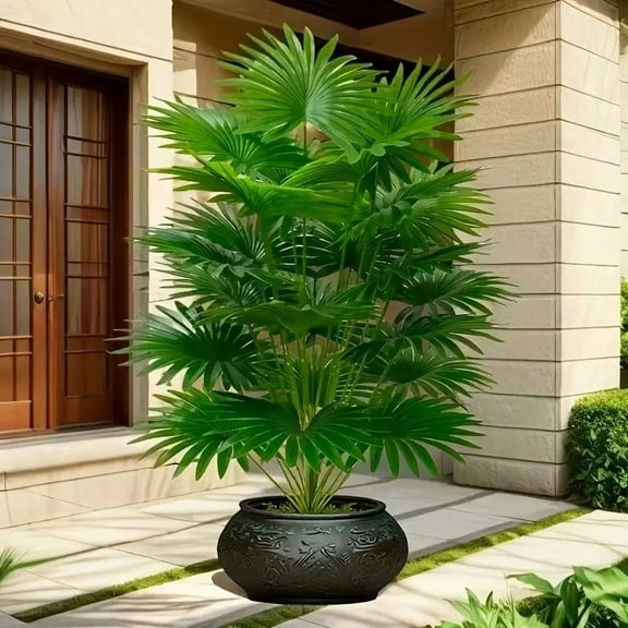 2 Large Artificial Green Palm Trees UV Resistant No Maintenance Required for Outdoor Decoration Homes Hotels Decorative Nature Ornaments Plants Room