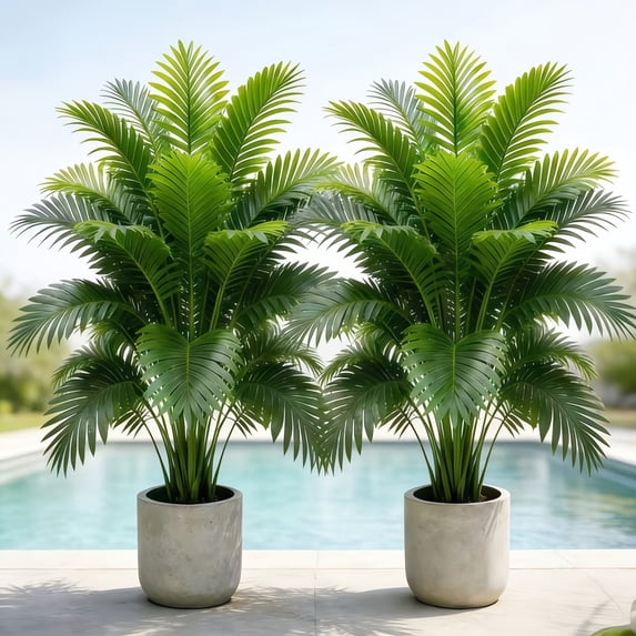 2 Large Artificial Green Palm Trees UV Resistant No Maintenance Required for Outdoor Decoration Homes Hotels Decorative Nature Ornaments Plants Room
