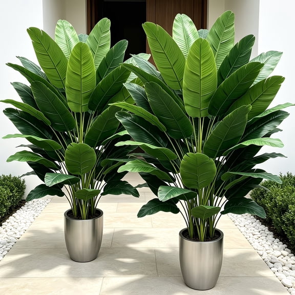 2pcs Extra Large Faux Green Plant Bird of Paradise Banana Tree Tropical Rainforest Artificial Palm Tree for Modern Wedding Decor Indoor Outdoor Durable Plastic Nature Ornaments Set