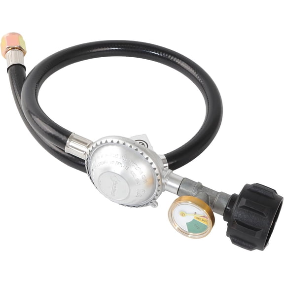2 Feet Propane Hose with Regulator & Gauge, Low Pressure regulator with 3/8 inch Female FlareFitting for Most LP Gas Grill Weber, Charbroil, Nexgrill Grill, Propane Patio Heater and Fire Pit