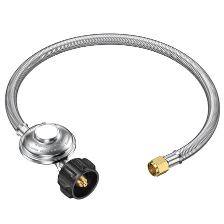 2 Feet Universal QCC1 Low Pressure Propane Regulator Grill Replacement with Stainless Steel Braided hose for Most LP Gas Grill, Heater and Fire Pit Table, 3/8" Female Flare Nut