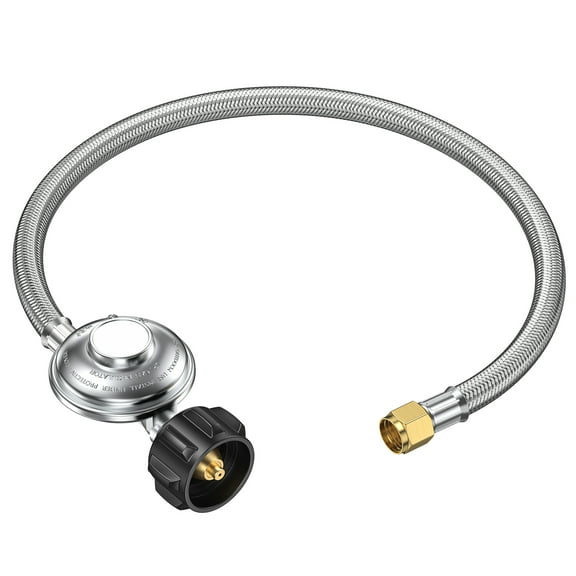 2 Feet Universal QCC1 Low Pressure Propane Regulator Grill Replacement with Stainless Steel Braided hose for Most LP Gas Grill, Heater and Fire Pit Table, 3/8" Female Flare Nut