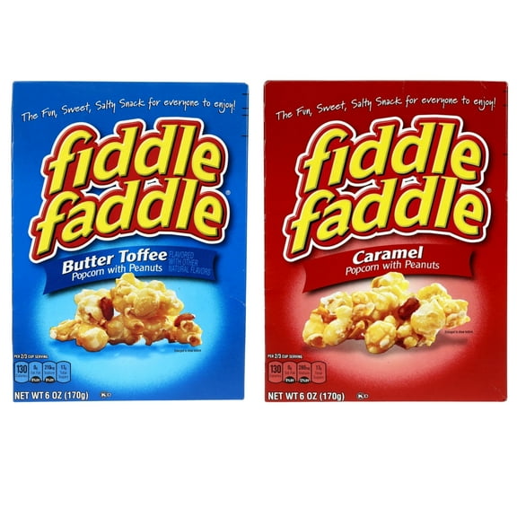 (2) Fiddle Faddle Caramel and Butter Toffee Popcorn with Peanuts, 6 oz Each Sweet Salty Party Travel Snacks Movie Nights Snacking