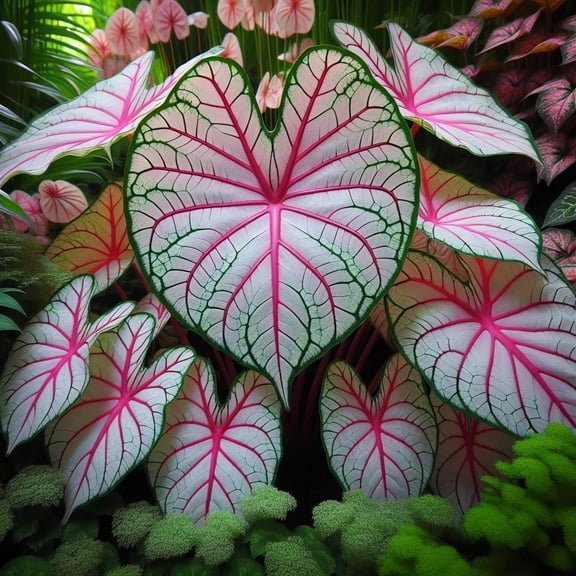 2 Fiesta Caladium Bulbs for Planting - Perennial Hosta, Elephant Ears, Fancy (2 Bulbs)
