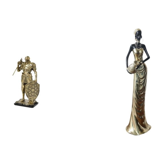 2 Figurines Nordic Knight Tribal Lady Resin Sculpture Large Size Art Decor for Display Stand Entryway