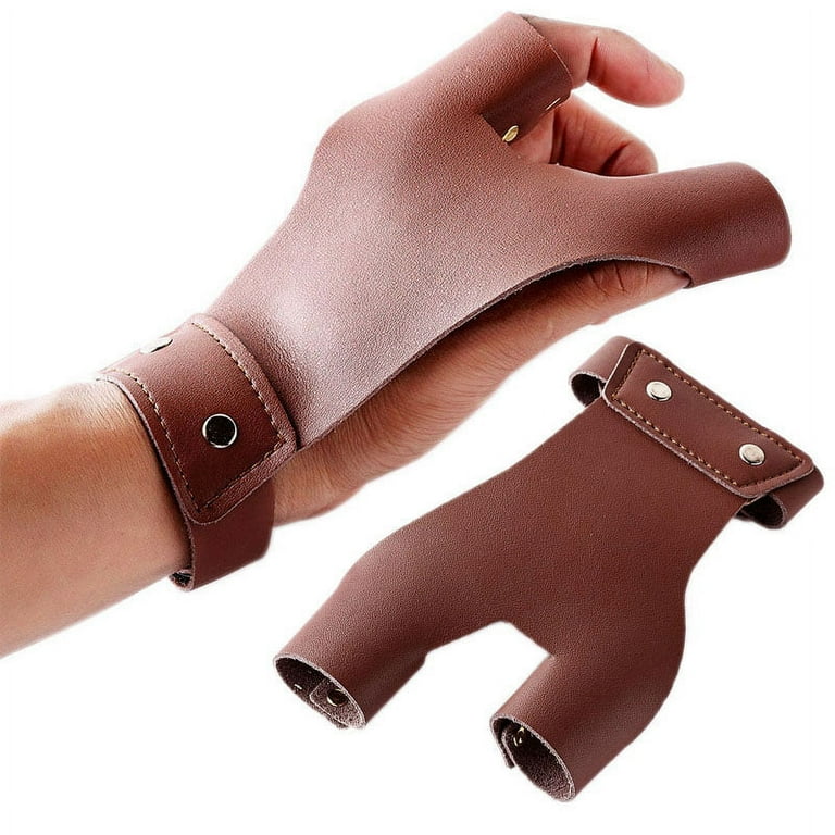 2 Fingers Cow Leather Traditional Archery Bow Gloves Tip Protector