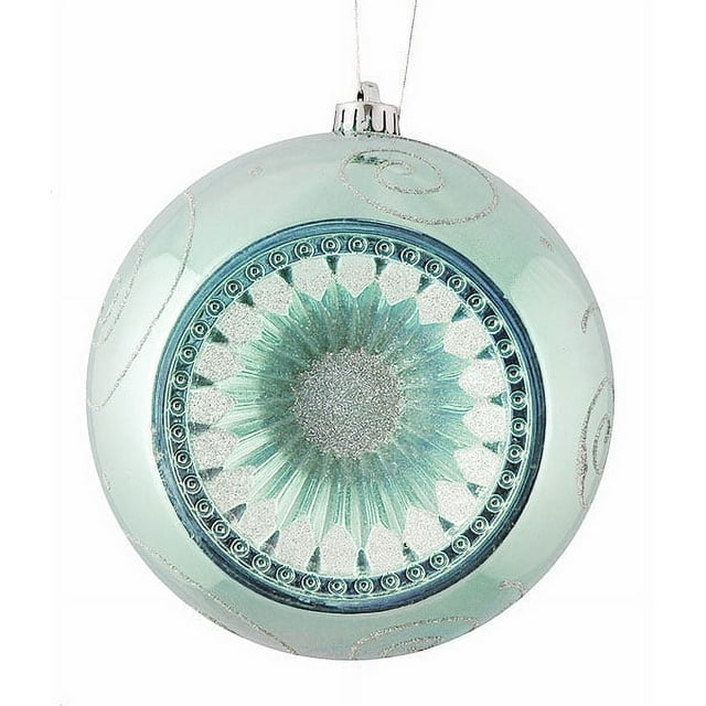 2-Finish Pale Blue Retro Reflector Shatterproof Christmas Ball Ornament 8" (200mm)