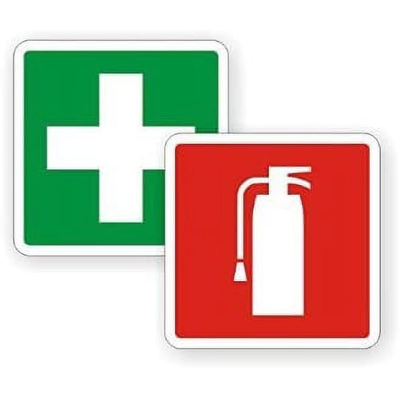 2" Fire Extinguisher / First Aid Kit Vinyl Decals / Stickers Pair