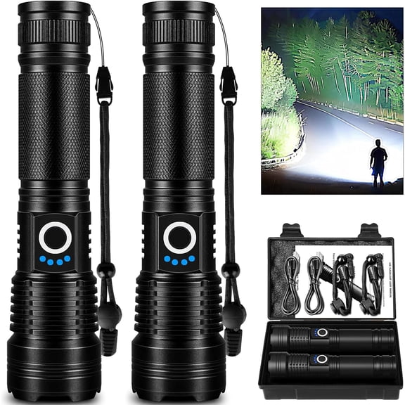 2 Flashlights High Lumens, 99,000LM Bright Adjustable Flashlight with & 5 Modes, Handheld Flashlight Flash Light for Camping